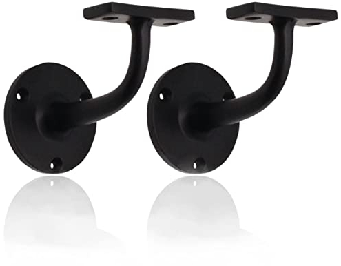 Soportes para pasamanos de madera y acero, color negro mate, paquete de 2