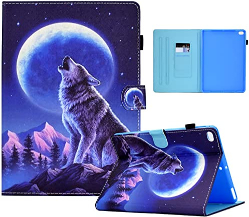 Rostsant Coque iPad 5/6 Génération,Air 1/Air 2 Housse en Cuir PU & TPU Étui avec Fonction Réveil/Sommeil Auto Housse Tablette pour iPad 9.7 Pouces 2017/2018, iPad Air 1, iPad Air 2 Loup