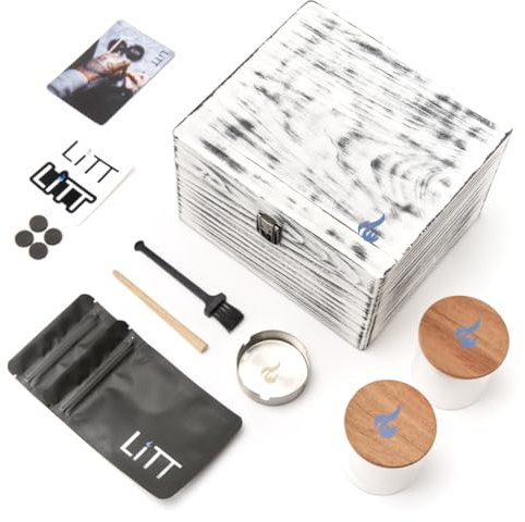 LITT Large Distressed Grey Wooden Storage Box with Built-in Roll Tray - Rolling Accessory Organizer