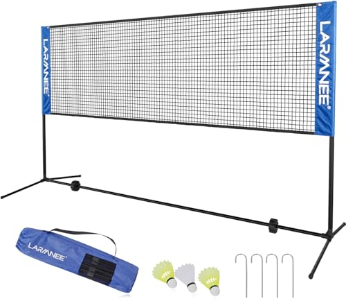 LARMNEE Filet de Badminton, 3m Filet de Badminton Pliable, Réglable sur 3 Hauteurs, Filet de Tennis Portable, Filet de Volley Exterieur, Cadre Robuste Métal, avec Sac de Transport ELH03BN02