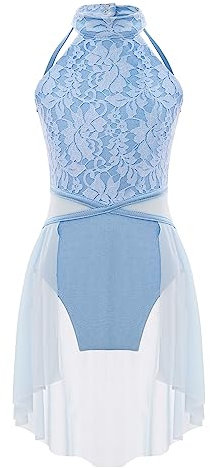 YOOJIA Kinder Mädchen Ballettkleid Ärmellos Chiffon Ballettrock Ballett Body Trikot Gymnastikanzug Lyrical Modern Dancewear Tanzkostüm B Hellblau 146-152