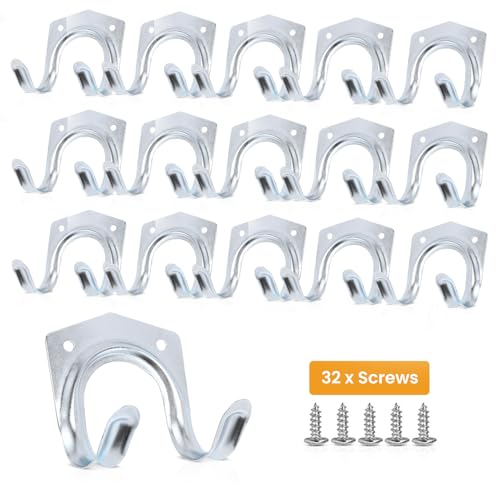 16 Pack Tool Garage Hooks Garden Tool Storage Organiser Heavy Duty Hooks for Hanging Ladder I 7.5cm x 7cm x 5.5cm with 32screws I Ropes, Garden & Garage Tools