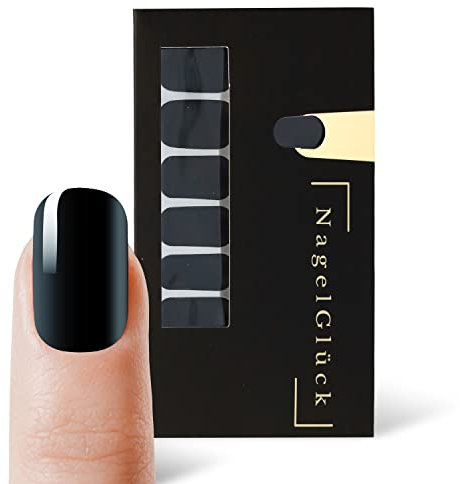 NagelGlück® Nagelfolie | 32 einfarbige Nagelfolien zum aufkleben | Nagelfolie selbstklebend, Nail Stickers, Nail Wraps, Nagellack zum aufkleben, Nagelfolien Starterset (Lady in Black)