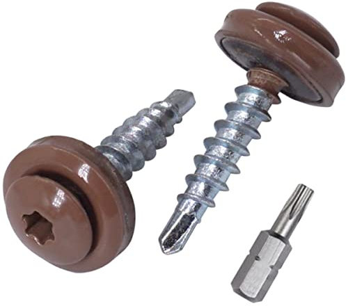 SKIR'CO Lot de 200 vis de toiture autoforeuses peintes avec rondelles EPDM Tête Torx Marron pâle RAL 8025 4,8 x 28 mm