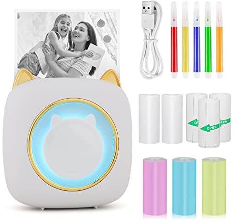 GuKKK Mini Impresora para Movil, Fotográfica, Portátil Bluetooth Termica, Inalámbrico con LED de 7 Colores, para Fotos Nota