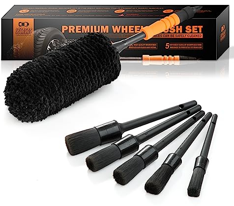lesasas 6 Pcs Car Cleaning Kit, Including Wheel brush and Detailing Brushes for Cleaning Car, Wheel Woolies, Scratch-free and Durable, Complete Wheel Cleaning Tool, Black