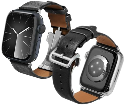 Spigen Enzo Correa de Repuesto de Cuero Genuino Compatible con Apple Watch Ultra 2/1 49mm, Series 10 46mm, Series 9/8/7/6/5/4/SE 45mm, 44mm - Negro