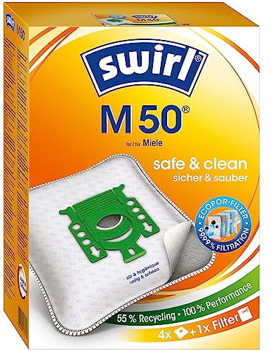 4 Original Swirl M50 - M 50 Staubsaugerbeutel | kompatibel mit Miele Compact C2 Silence EcoLine, Compact Exclusiv-Edition, Complete C1 PowerLine