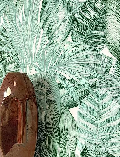 NEWROOM Papier peint Vert Jungle Intissé - Moderne Blanc Palmiers Feuilles Tropical