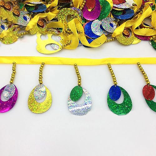 5m Glitter Pailletten Anhänger Fransenborte Fransenbordüre Fransenband Zierband Dekoband Fransen-Borten Quaste Bänder zum Nähen,Für DIY Handwerk Kleidung Dessous Kostüme Vorhänge Dekoration,Buntes