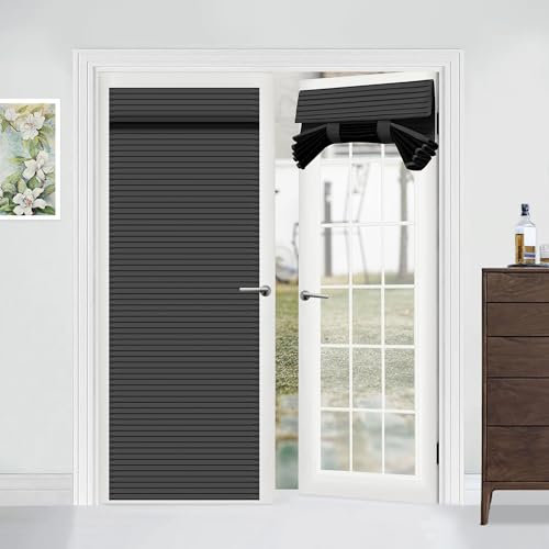 Muamar French Door Curtains Privacy Door Blind, Front Door Window Curtain, Venetian Blinds Style Door Window Cover, 1 Panel (Black, W25” x L80”)