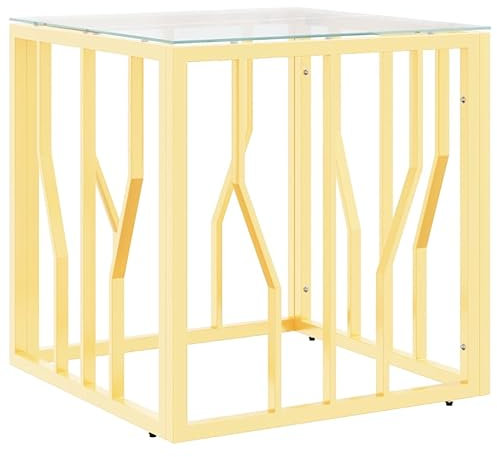 vidaXL Couchtisch, Beistelltisch mit viel Platz für Snacks Getränke, Sofatisch für Wohnzimmer, Tisch Kaffeetisch Telefontisch, Golden Edelstahl Glas