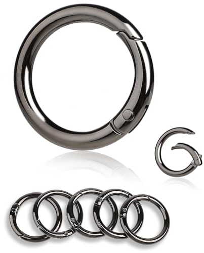 COMNICO Runde Karabiner Ringe aus Metall Feder Flache O-Ringe Clip Schlüsselanhänger Schnalle Karabinerhaken Mini Karabiner für Taschen Geldbörsen Autoschlüssel Ringe Ersatz (Schwarz)