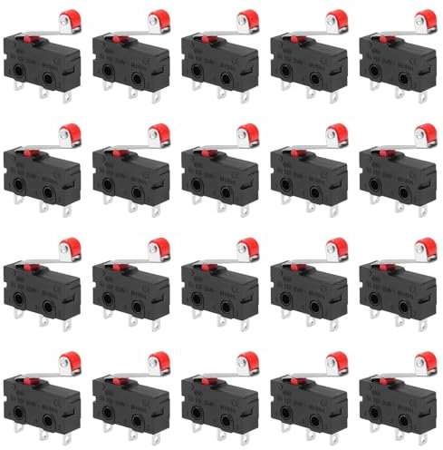 20 Stück Mikro-Endschalter, normalerweise offener und geschlossener Endschalter KW12-3 AC 250 V 5 A SPDT 1 NO 1 NC Mikroschalter mit Rollenhebelarm mit Kugeln