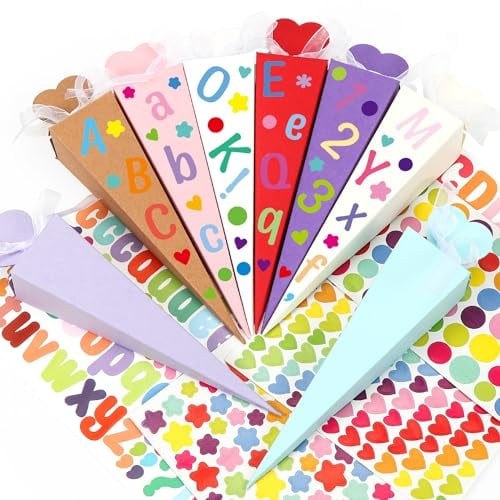 O-Kinee Geschwisterschultüte,Zuckertüte zum Befüllen für die Einschulung zum Schulanfang,Schultüte klein für Schuleinführung Party,Faltbare Zuckertüte zum Geschenkboxen DIY mit Aufklebern Band