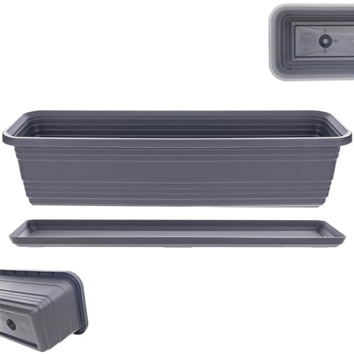 KADAX Jardinière avec soucoupe, avec ou sans supports de jardinière, pot de balcon en plastique, bac à plantes, jardinière de balustrade, pot de fleurs (anthracite, 60 cm)