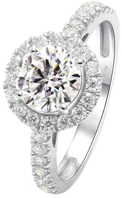 Stfery Ring Weißgold Damen 750 Ringe für Damen 1ct Rund Erstellt Diamant Bandring Damen