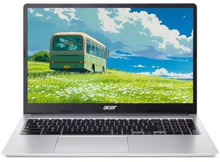 acer Chromebook 315, 15.6 FHD Display Laptop, Intel Celeron N4500, 4GB RAM, 64GB eMMC, Webcam, Chrome OS, Pure Silver, Protective Sleeve Included, TWE 64GB SD Card