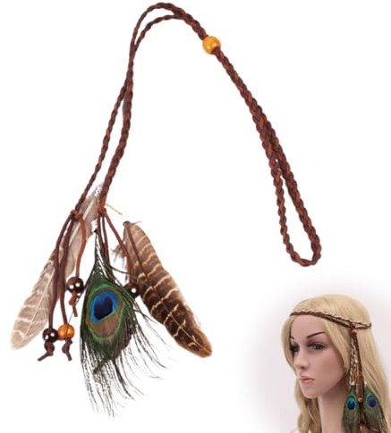 1 Stück Feder Kopfschmuck Boho Hippie Stirnband Quaste Geflochten Feder Kopfschmuck Leder Seil Kopfkette Tribal Zubehör