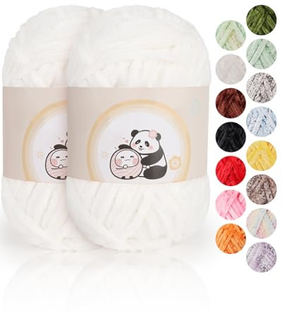 Aeelike Chenille Wolle, 2 x 100 g, Superweichem Häkelgarn für Handweben, Weiß
