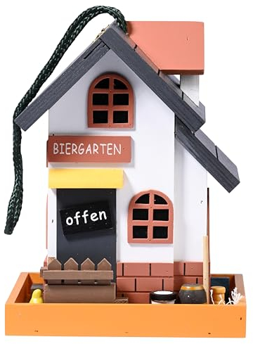dobar® Kleines Vogelfutterhaus Biergarten zum Hängen - Buntes Vogelhaus aus Holz in Haus-Design - Dekoration für den Garten - 18 x 18 x 19 cm, Bunt