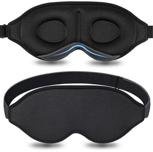 3D Contoured Cup Sleep Mask for Women and Men No Pressure Adjustable Night Blindfold Eye Cover (Black)
