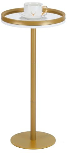 ZEXVIDA Small Round Coffee Table for Small Spaces,Drink Table for Living Room, Bedroom, Bathroom,Balcony (White Gold)