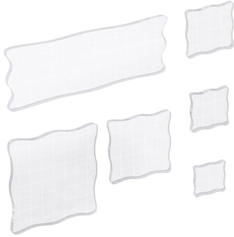 Piriuuo 6 Stück Acryl Stempelblock Set, Acrylblock für Silikonstempel Transparent Stempelblöcke mit Gitterlinien DIY Acryl Stempelblock Set für Scrapbook Stempel Weihnachtskarten Crafts Making(Wellig)