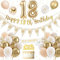 18th Birthday Decoration Girls, Gold Happy 18th Birthday Banner, Sand White Birthday Balloons, 18th Birthday Balloons, Confetti Latex Balloons Cake Topper for Girls 18th Birthday Party Decorations