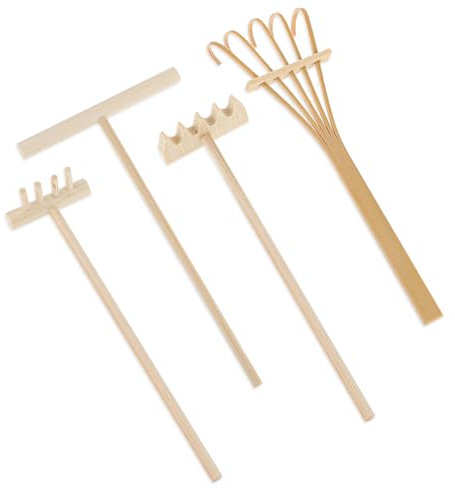 Confezione da 4 mini rastrelli da giardino zen da tavolo, mini rastrelli da giardino zen, piccoli rastrelli per aiuole, mini rastrelli per sabbia per la casa, regalo per decorazioni da giardino