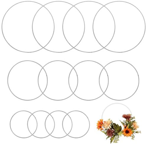 12 Stück Metallringe zum Basteln, 3 Größen 20/15/10cm Silber Metallring Dekoringe zum Hängen, Drahtringe zum Basteln Deko Ringe zum Aufhängen Metallring für DIY Hochzeit Floristik(Silber)