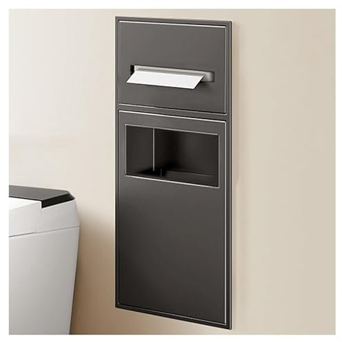 Niche murale encastrée en acier inoxydable avec poubelle, étagère de rangement étanche à double niveau pour salle de bain (gris, 60 x 28 x 13,5 cm)