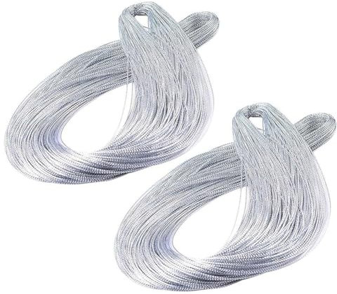 Ficelle métallique de 1 mm - 2 x 100 m - Non extensible - Pour suspendre des décorations de Noël, des cartes, des bijoux - Argenté