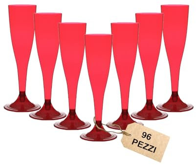 MA MAISON Flute da Champagne 100 ml Eleganti Calici in Plastica Riutilizzabili, Resistenti, Trasparenti, Riciclabili - Flute per Feste Calici di Vino- Bicchieri Lavabili Colorati (Base Rosa - 96 Pz)