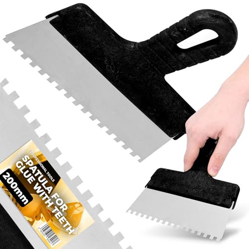 Truelle de Dentée Carrelage 200 mm 6x6 mm Acier Inoxydable Dentelée Spatule Lisseuse Enduit Outil Application Colle Mortier Construction Pose Revêtement Sol Mur Lisseuse