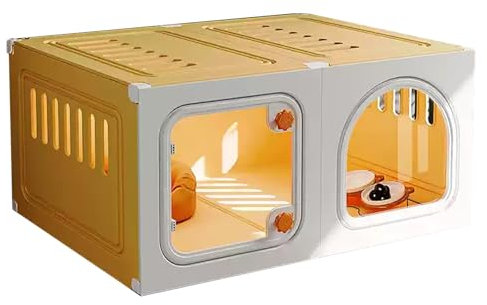 WPWSDWMX Jaula para Gatos, Puertas y Ventanas Transparentes, Corral para Animales Pequeños con Paredes Transpirables, 70 X 45 X 35 cm, Jaula Expandible para Mascotas(Yellow)