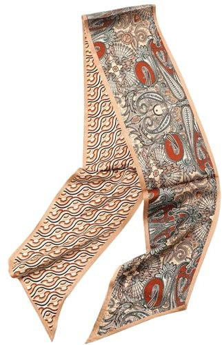 Prettystern Herren Damen 2-lagig schmal SeidenSchal Krawatten-Schal Halstuch für Frühling Sommer Fantasie Braun DS26