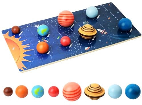 Hölzernes Sonnensystem-Modellbrett, Montessori-Spielzeug Planeten-Puzzle Wissenschaft STEM Weltraum-Lernen für Kinder mit 3D-Planeten-Modellen, Vorschule Bildungs-Geschenk für Jungen Mädchen