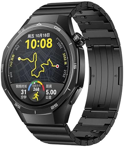 ZZMY Titan Uhrenarmband Kompatibel mit Huawei Watch GT5 Pro 46mm/Watch GT5/GT4/GT3/GT3 Pro/GT2 46mm/GT2 Pro/GT 2e Armband, Keine Lücken Luxuriöse Titanlegierung, Metall Ersatzbänder für Herren (2#)