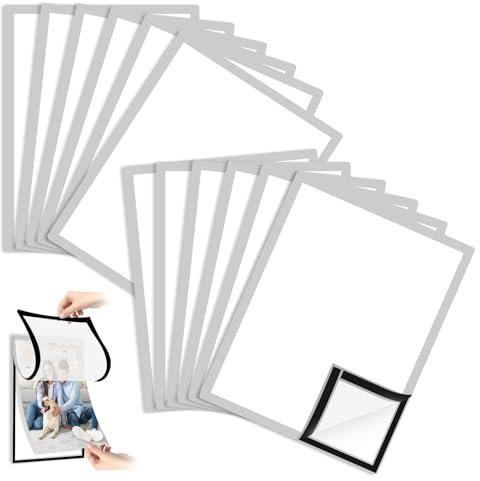 TOSAVGA 12 Stück Magnetrahmen A4, 29,7x 21 cm Magnet Bilderrahmen, Diamond Painting Bilderrahmen, Selbstklebender Magnetrahmen, magnet bilderrahmen für Küche Schlafzimmer Wanddekoration - Silber