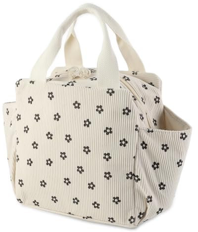 FYting Bolsa Termica Porta Alimentos,12L Bolsa Nevera Porta Alimentos Pana, Los Bolsillos Laterales Grandes para Paraguas, Tazas de Agua, Vajilla, Adecuados para Picnics, Trabajo y Escuela(Flores)