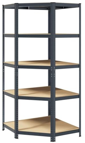 vidaXL Eckregal mit 5 Böden Anthrazit Stahl & Holzwerkstoff, Garagenregal, Garagenregal, Schwerlastregal, Industrieregal, Lagerregal, Werkstattregal