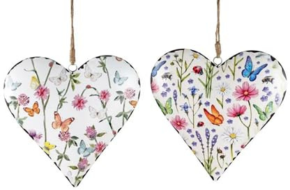 2er Set buntes Herz Blumenwiese | Dekohänger Hängedeko Hänger Metallherz Herzen | 15 & 20 cm | Formano (20cm)