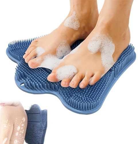 Fußbürste für Die Dusche, 2025 Neues Dusch-Fuß-Schrubbermatte Mit Saugnäpfen, Rutschfestes Silikon Massagepad, Peeling und Reinigt Fußbürste, Dusch Bürste fur Fuß und Rücken (Blau)