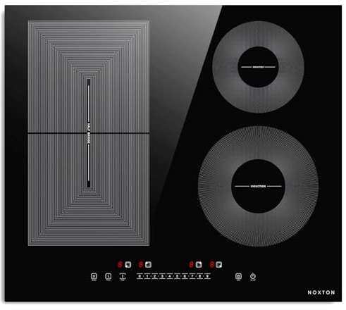 NOXTON Induction Hob 4 Plates 60 cm Flexible Cooking Zone 7200W Power, Built-in Induction Plate with Touch Control, Self-Sufficient Induction Hob for Everyday Kitchen Use