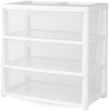SIDSONS Jumbo Chest 3 Drawers Storage Unit, Plastic Drawers Home Office Closet Bedroom Dorm, Modular Storage Tower Cabinet Nursery School Storage Solution (White/Clear, 3 Drawers Jumbo)