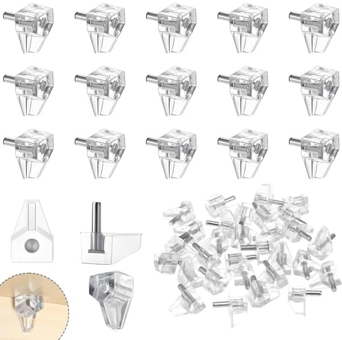 100 Stück Einlegeboden, Halter Bodenträger 5mm Regalbodenträger Kunststoff transparent mit Stahlstift transparent Kunststoff Regalboden für Möbel Bücherregale Schränke Holz Glas-Böden Regal