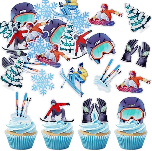 48Stk Essbar Skifahren Kuchen Deko Colored Skiing Cake Topper für Skifahren Thema Party Dekoration Sport Party Dekoration
