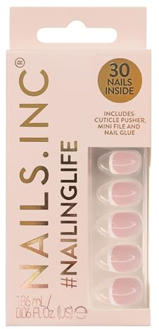Nails.INC #NailingLife Classic Kim French Tip Square-Shaped Press-On Nail, 30 Nail Sizes, Long-Lasting, Non-Damaging, No Snap, Salon-Quality At Home Manicure, Glue Included, 33 Piece Set