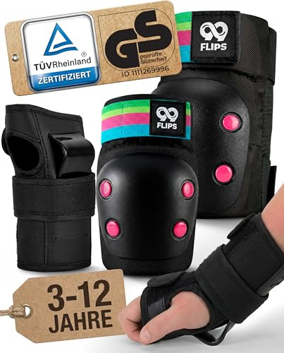99FLIPS Schoner Inliner Kinder Knieschoner Kinder - Schutzausrüstung | Protektoren Inliner - Black Rainbow, SM - Schützer Set für Inline Skates, Skateboard, Rollschuhe & Scooter - SLIDE